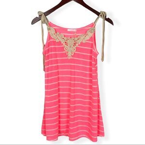 Pinkblush Pink and White Striped Tank w/ Embroidered Neckline and Tie Straps